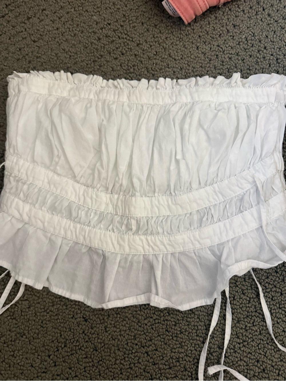 Free People White Ruffled Strapless Crop Top